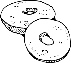 black and white drawing of a sliced bagel